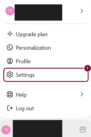 תפריט החשבון, השורה Settings