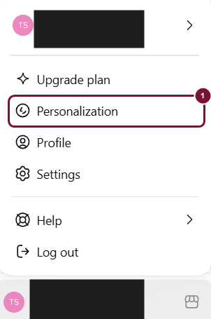 תפריט החשבון, השורה Personalization