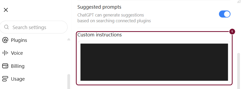 תיבת Custom instructions