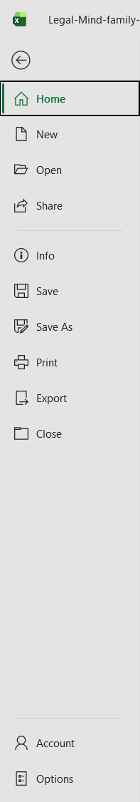 הרצועה שנפתחת אחרי File, ובתחתיתה Account