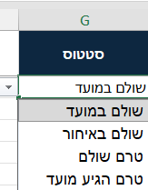 הרשימה הנפתחת בתא הסטטוס, עם ארבע האפשרויות
