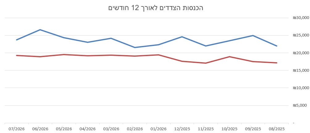 גרף ההכנסות של שני הצדדים לאורך שנים עשר חודשים